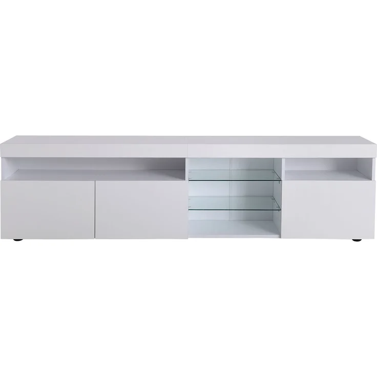 TV-Schrank 180 cm mit LED-Beleuchtung, Lowboard Sideboard Medienmöbel in Weiß Hochglanz mit Glaslaminat – Bild 9