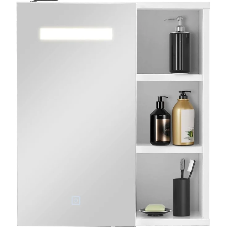 TUKAILAI Spiegelschrank Bad mit Beleuchtung, Badschrank mit Spiegel mit 3 Offenes Ablagen, Badezimmerschrank mit Verstellbarer Ablagen für Badezimmer 45 x 17 x 52 cm – Bild 7