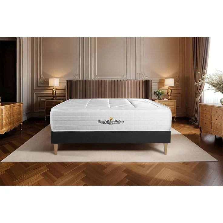 Matratze Windsor 120x195 cm + Bettgestell ohne Kopfteil mit Lattenrost, H2, Memory-Schaum und Taschenfeder, Höhe: 26 cm, Schwarz