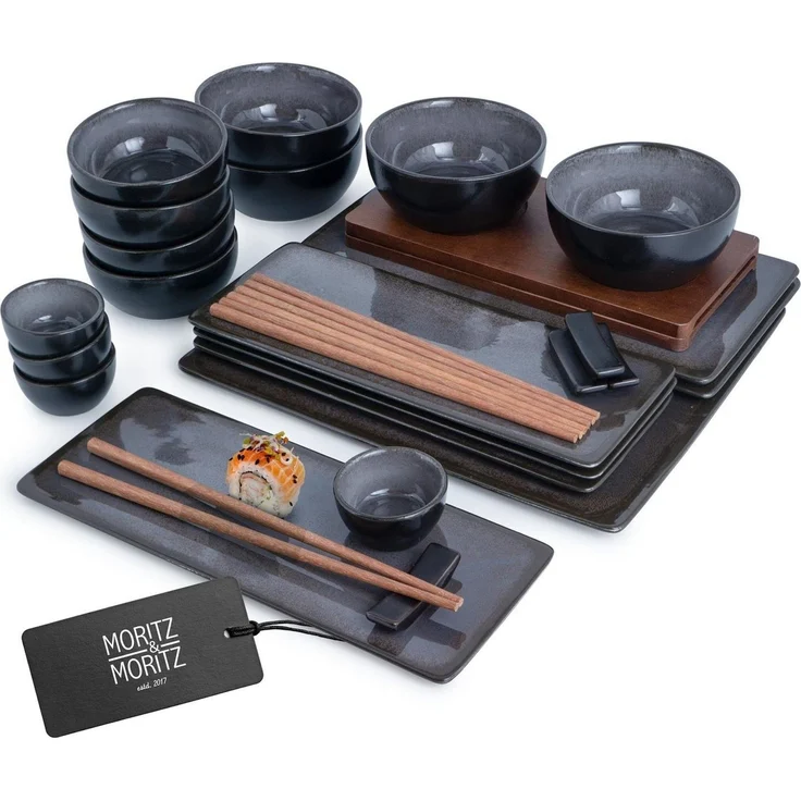 Moritz & Moritz VIDA 29-tlg. Sushi Geschirr Set für 4 Personen - Servierset mit 3x -Platte - 4x -Teller, Miso-Schale, Schälchen und Stäbchen – Bild 1