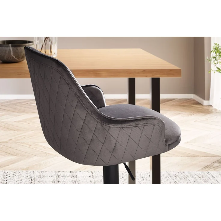 FineBuy Barhocker Samt Hocker mit Lehne 86 - 106 cm, Küchenhocker Höhenverstellbar Modern 100 kg, Barstuhl Tresenhocker mit Metall-Trompetenfuß, Bistrohocker Gepolstert mit Armlehne – Bild 5