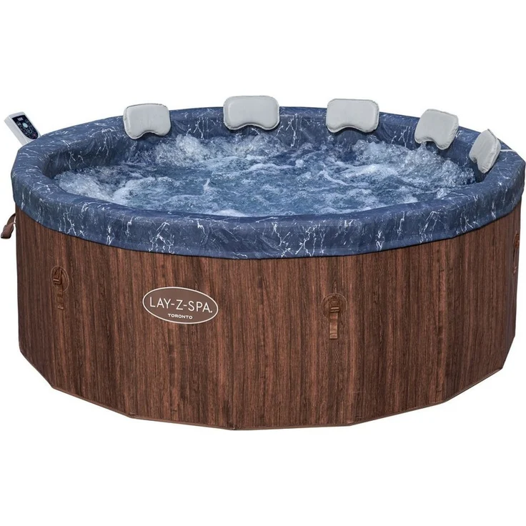 Bestway Lay-Z-SPA Whirlpool Toronto AirJet, Ø190x70 cm, 7 Personen, Heizung, Frostwächter, 180 AirJet-Düsen, App-Steuerung, UltraFit-Pumpeneinheit, Abdeckung, Holz-Optik, Palisander – Bild 1