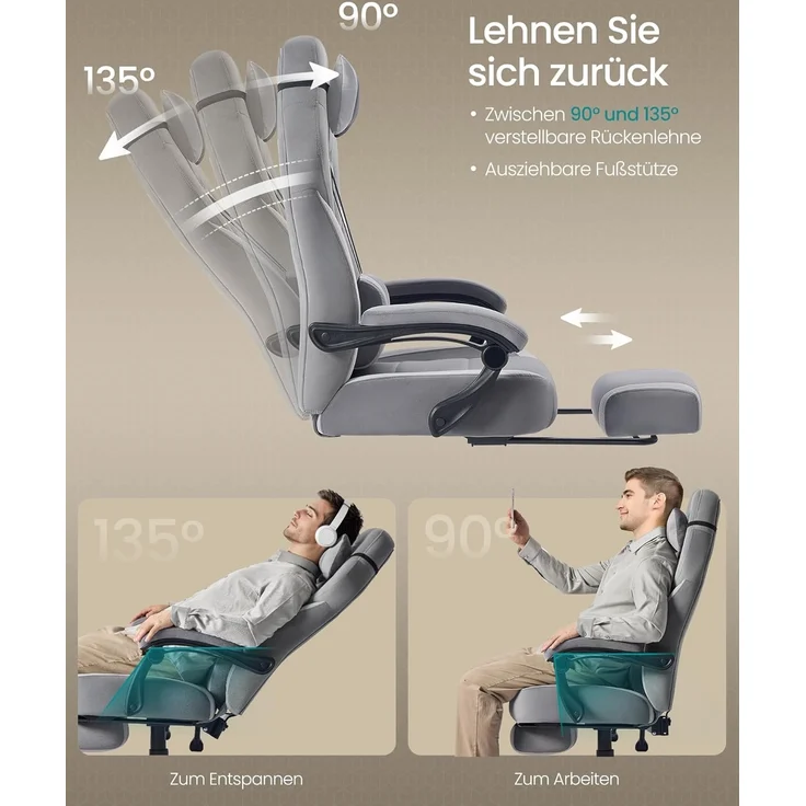 SONGMICS Gaming-Stuhl, Bürostuhl, Computerstuhl, ergonomisches Design, mit Fußstütze – Bild 7