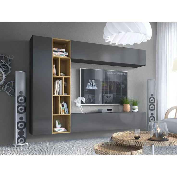 Wohnwand Kodita (Farbe: Grau / Artisan Eiche)