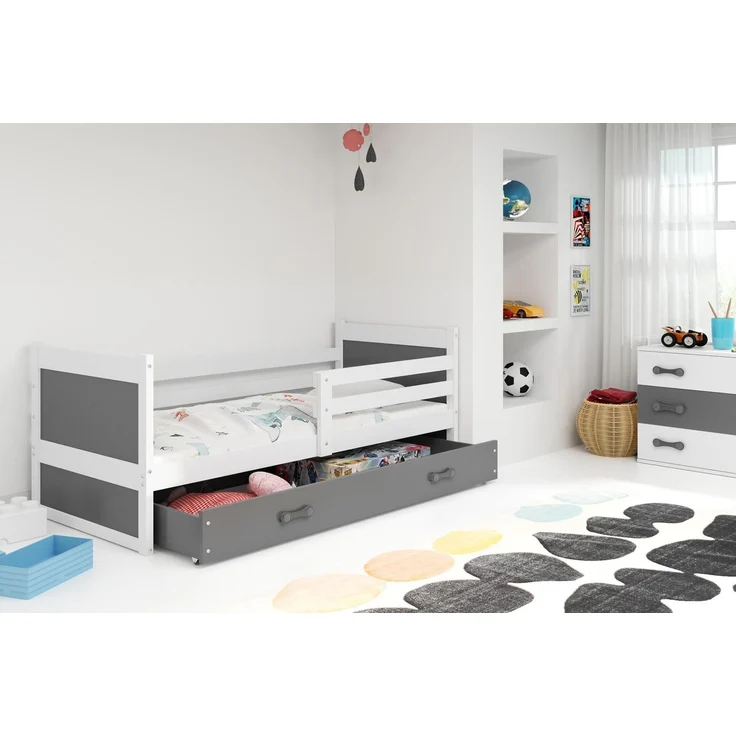 BMS Kinderbett Rico Weiß Graphit mit Bettkasten und 2 Matratzen – Bild 4