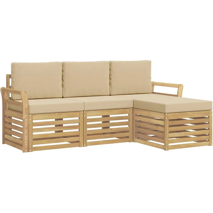 vidaXL Outdoor-Sofagarnitur 4 stk. 4-Sitzer Weiß und Beige Polyester 3391638 – Bild 2