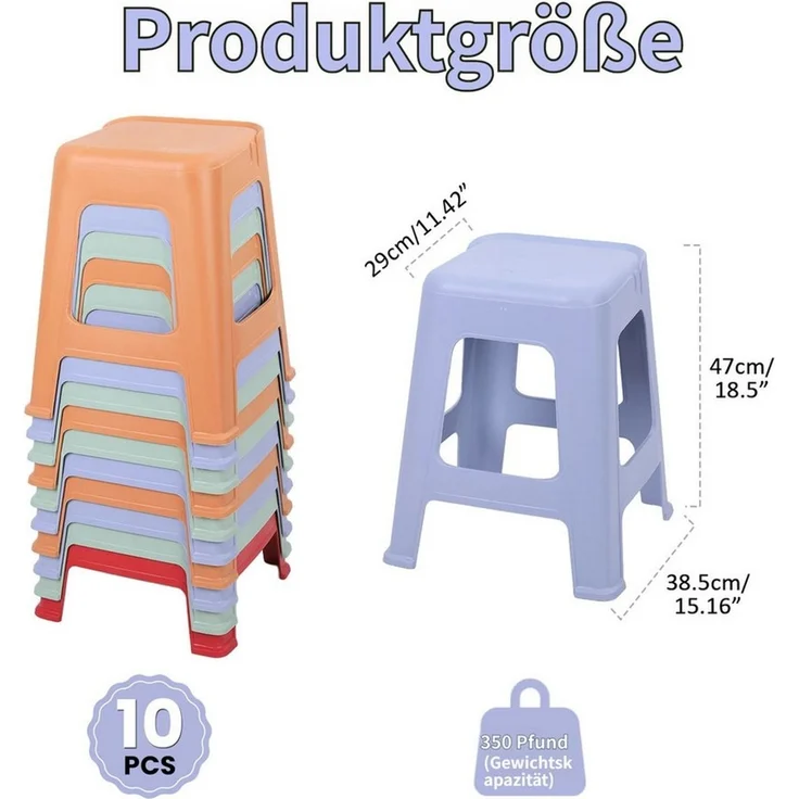 Rutaqian Sitzhocker 10 stapelbare Hocker für Klassenzimmer, 47 cm hoch, Kunststoffhocker, Tragbare Stühle ohne Rückenlehne für Klassenzimmer Büro und Zuhause – Bild 2