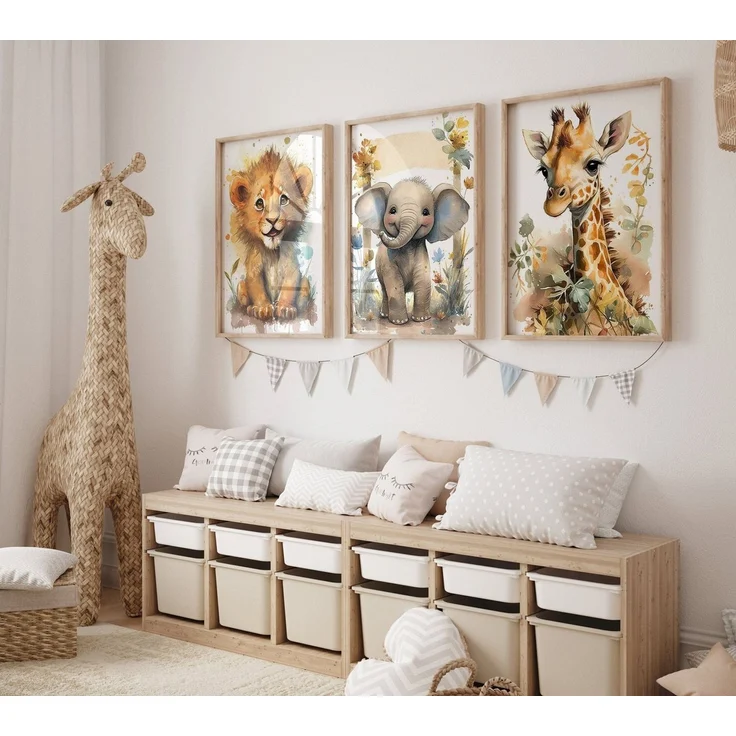 JUSTGOODMOOD Poster Kinderzimmer Tiere Wald Dschungel Aquarell Löwe Elefant Kinderzimmer B, Elefant (1 St) – Bild 1
