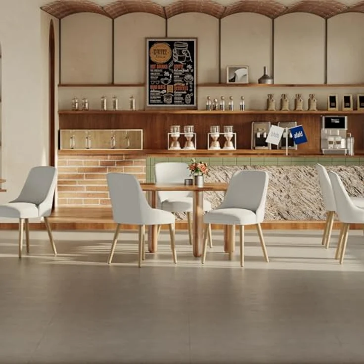 COLAMY Esszimmerstühle 6er Set, Gepolsterter Stuhl mit Holzbeinen, Hohe Rückenlehne für Esszimmer/Restaurant/Café, Hellgrau – Bild 7