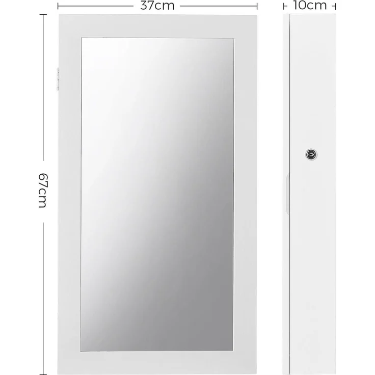 Songmics Schmuckschrank zur Wandmontage und abschließbarer, JBC51W, Holz weiß, 67 x 10 x 37 cm – Bild 5