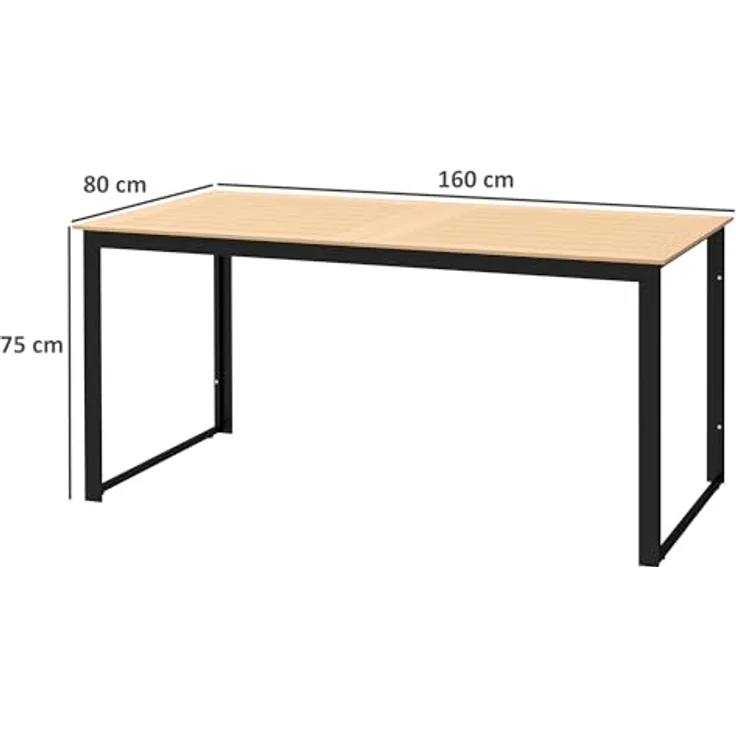 Outsunny Gartentisch, Teakfarbe mit Lamellen-Tischplatte, 80x75x160 cm, für 6 Personen, pulverbeschichtet, wetterfest – Bild 3