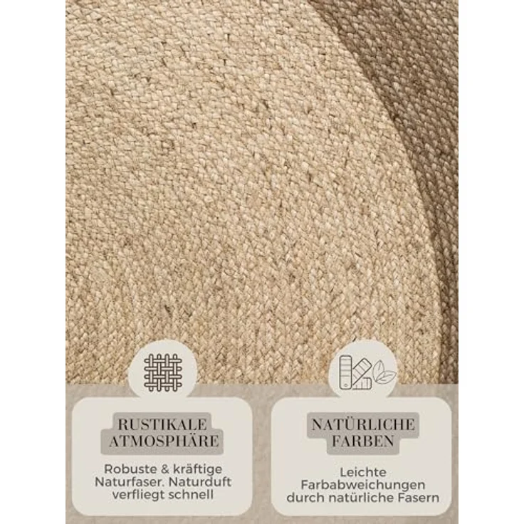 XXXL Juteteppich Jutta, rund, Creme und Greige, Oeko-Tex® Standard 100, beidseitig verwendbar, für Fußbodenheizung geeignet, pflegeleicht und strapazierfähig, Durchmesser ca. 200 cm – Bild 5