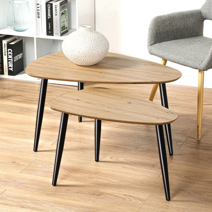 Casâme Set von 2 ineinander greifenden Tischen mit Metallbeinen - Helles Holz – Bild 2