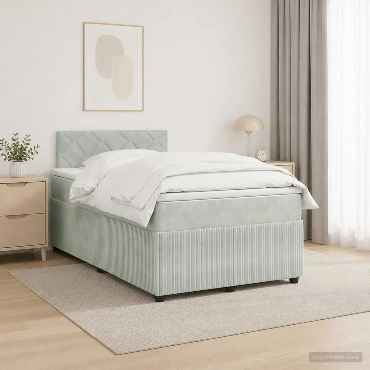 vidaXL Boxspringbett mit Matratze Hellgrau 120 x 200 cm Samt 3451661 – Bild 1