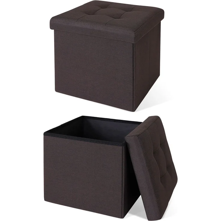 dibea Sitzhocker mit Stauraum, multifunktionaler Hocker aus Leinen, pflegeleicht & komfortabel, 38x38x38 cm, braun – Bild 1