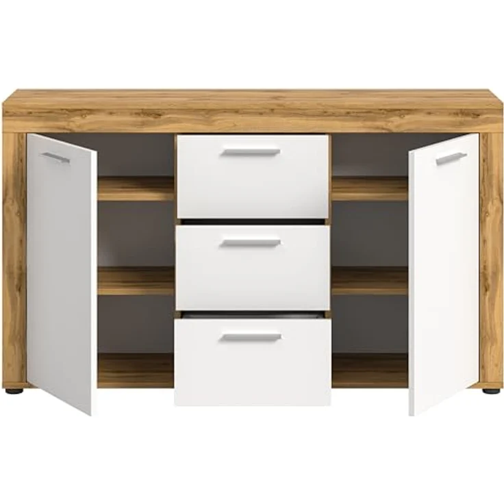 Xonox Sideboard, Weiß, Holzwerkstoff, 125x80x35 cm, 3 Schubkästen, 4 Einlegeböden, FSC®-zertifiziert – Bild 5