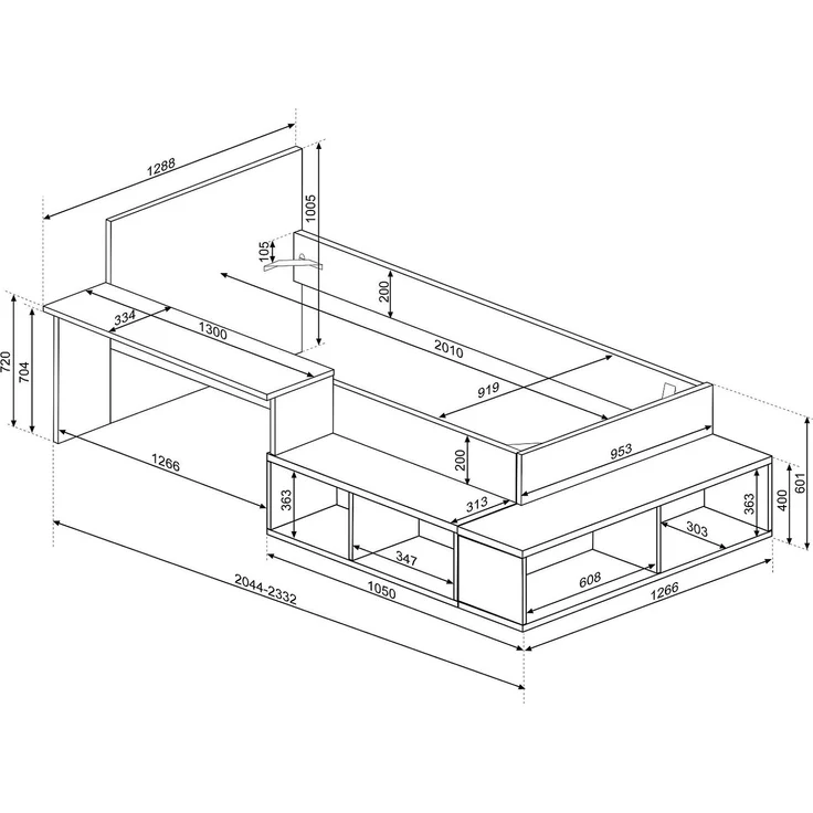 Vente-unique - Kombi-Bett 90 x 200 cm mit Stauraum & Schreibtisch + Lattenrost + Matratze - Holzfarben & Rosa - RIGALI – Bild 4