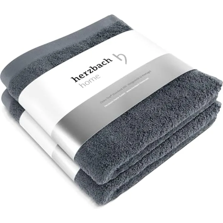 herzbach home Premium Handtücher 50 x 100 cm 2er-Set, anthrazit – 100% natürliche Baumwolle, saugstark & pflegeleicht, OekoTex100 zertifiziert