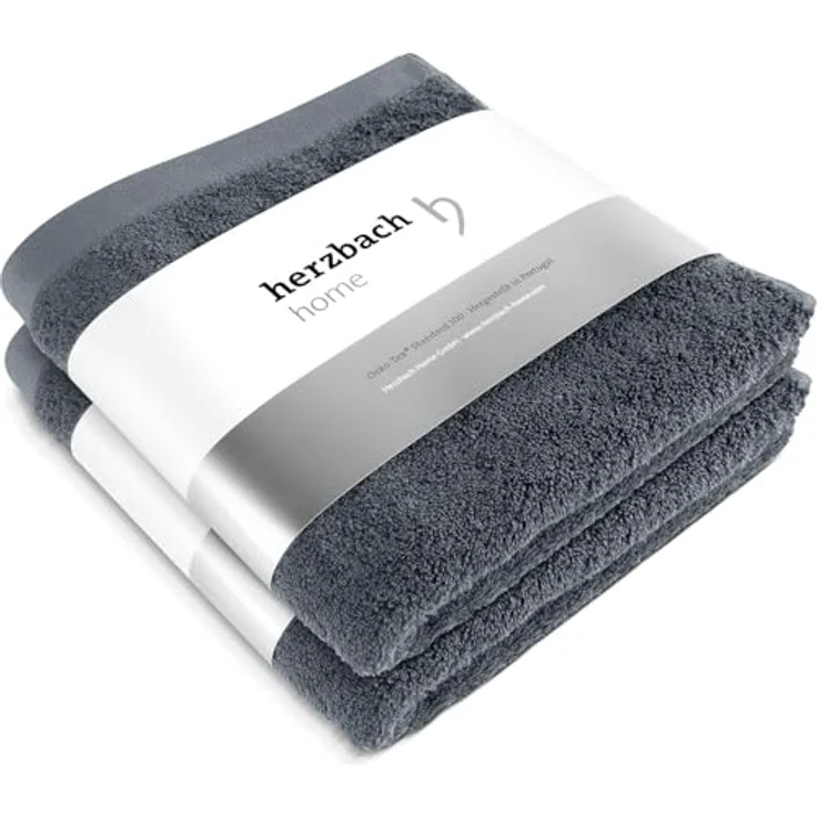 herzbach home Premium Handtücher 50 x 100 cm 2er-Set, anthrazit – 100% natürliche Baumwolle, saugstark & pflegeleicht, OekoTex100 zertifiziert – Bild 1