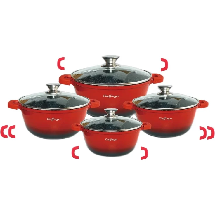8 tlg Kochtopf Set Topf Induktion Anti Haft 20-24-28-32cm Geschirrset Rot – Bild 1