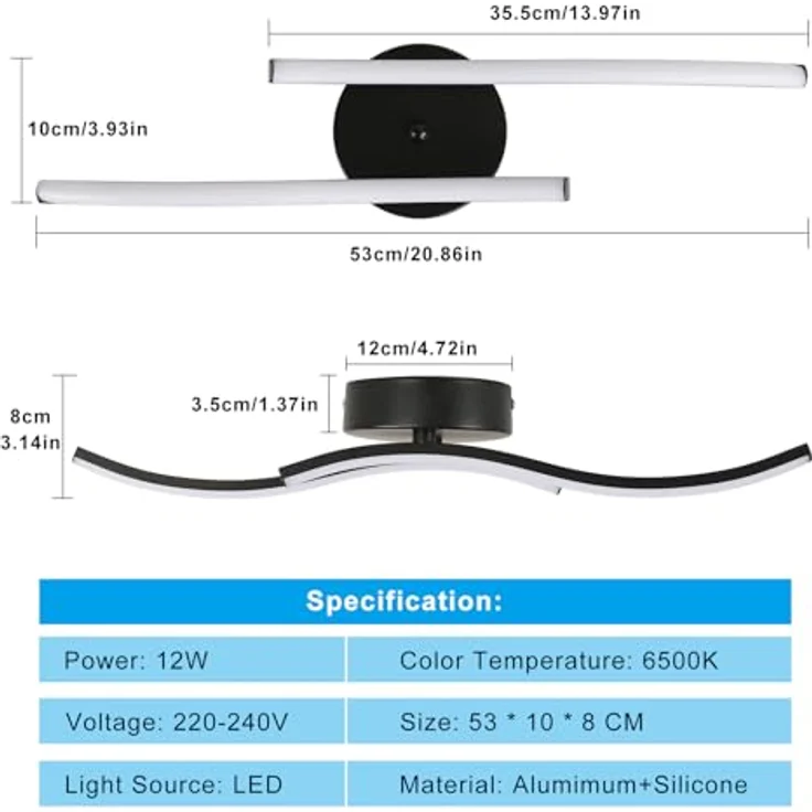 Goeco Modern LED Deckenleuchte, 12W 1300LM Wohnzimmerlampe Schwarz, 2 Flammige, LED Deckenlampe Innen Acryl Deckenbeleuchtung 6500K Kaltweißes Licht für Schlafzimmer, Wohnzimmer, Flur, Küche – Bild 3