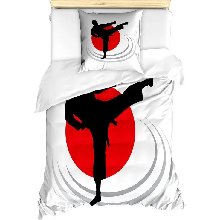 Abakuhaus Bettwäsche Milbensicher Allergiker geeignet mit Kissenbezug, Microfaser, Kung Fu Man Karate Kick Silhouette – Bild 4
