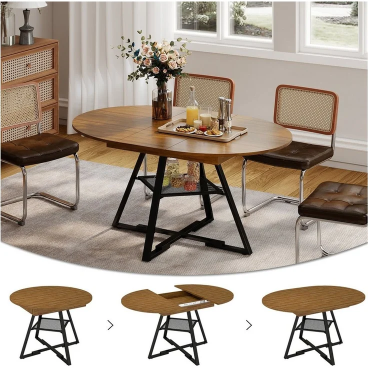 Puluomis Esstisch 100-130cm ausziehbar mit versteckte Fächer, offene Regale, 120kg Tragkraft, für Wohnzimmer, Esszimmer – Bild 2