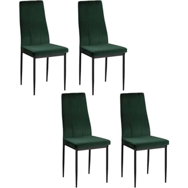 Kelly Esszimmerstuhl 4er Set, Samt Dunkelgrün, Polsterstuhl mit Metallgestell, moderner Essstuhl für Küche, Esszimmer und Wohnzimmer, 42 x 53 x 98 cm