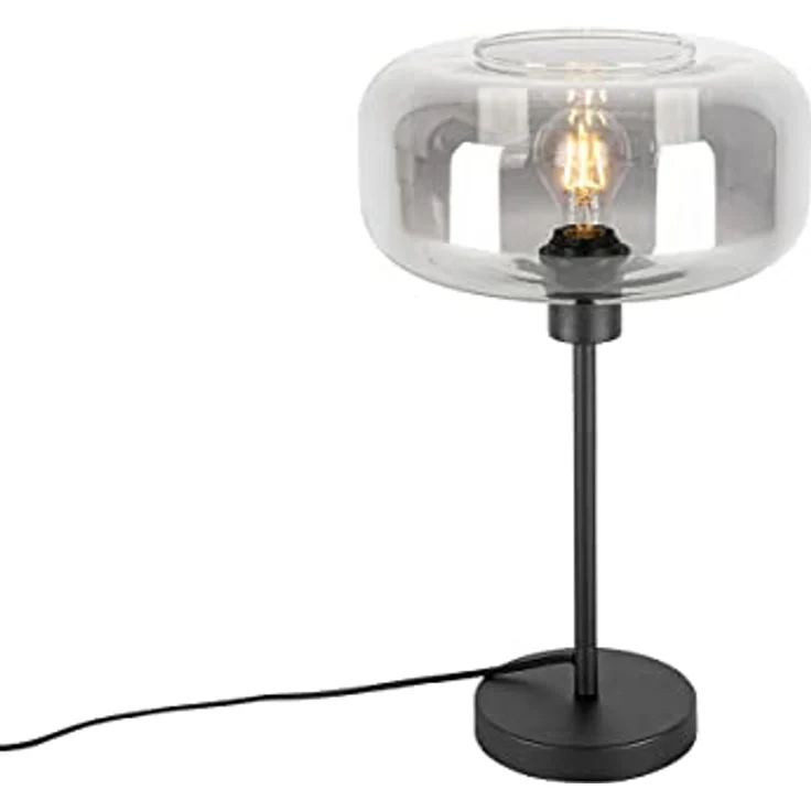 QAZQA Bizle Art-Deco-Tischlampe schwarz mit Rauchglas, rund, dimmbar, E27, 46 cm hoch – Bild 7