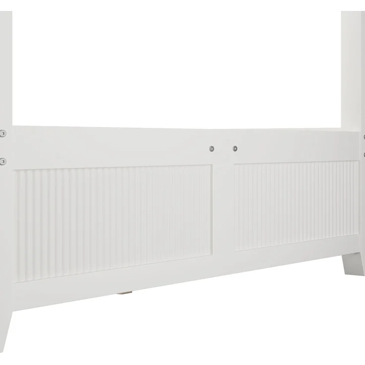 ZUBALIYA 140x200cm Himmelbett aus Holz mit dekorativem Dachrahmen und vertikalen Lamellen am Kopf- und Fußteil, Weiß – Bild 15