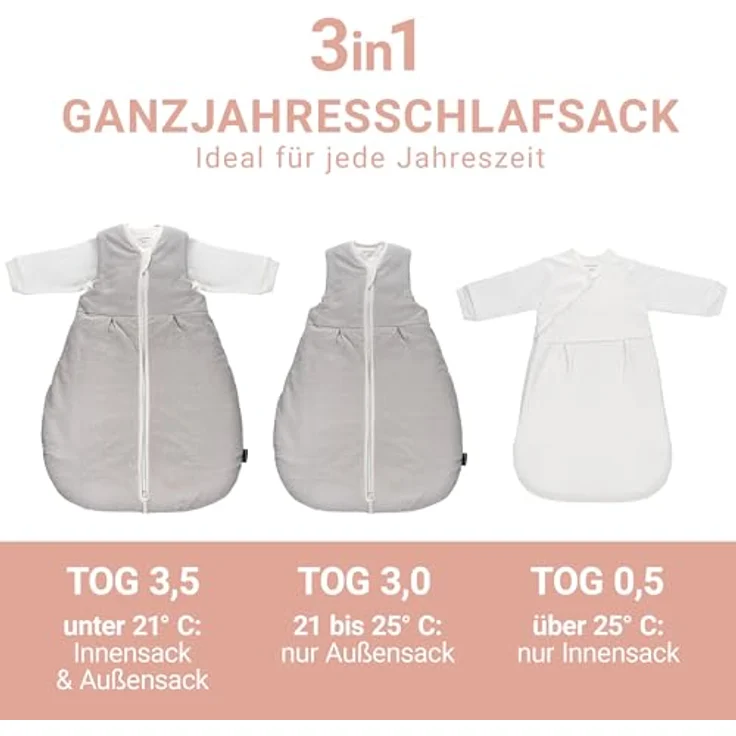 LaLoona 2-tlg. Schlafsack-Set - Dots - Light Taupe, Innenschlafsack aus Baumwolle, Größe 50/56, TOG 3,5 – Bild 2