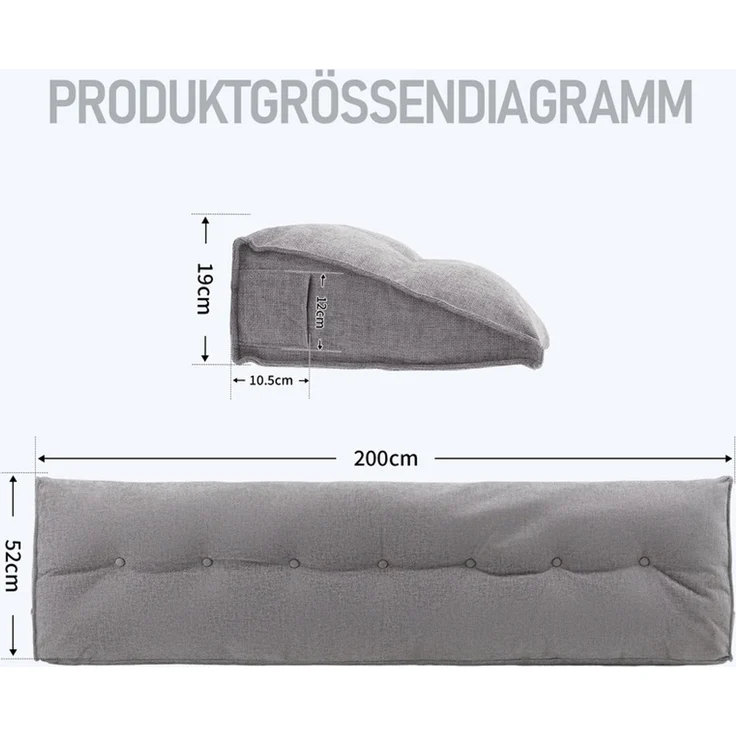 Home Nature Wohnkonzept Rückenstützkissen, Ergonomische Rückenstütze für Bett und Sofa mit Taschen, Grau, 200 x 19 x 52 cm – Bild 2