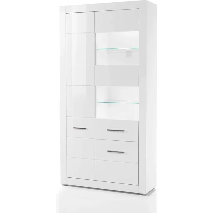 Lomadox Vitrine BALVE-61 Standvitrine modern in weiß Hochglanz & mit Beleuchtung 100 x 198 x 35 cm