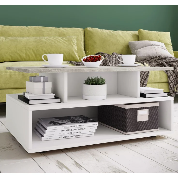 VCM Beistelltisch & Couchtisch Esila 917411 Weiß / Beton-Optik H. 40 x B. 80 x T. 50 cm – Bild 3