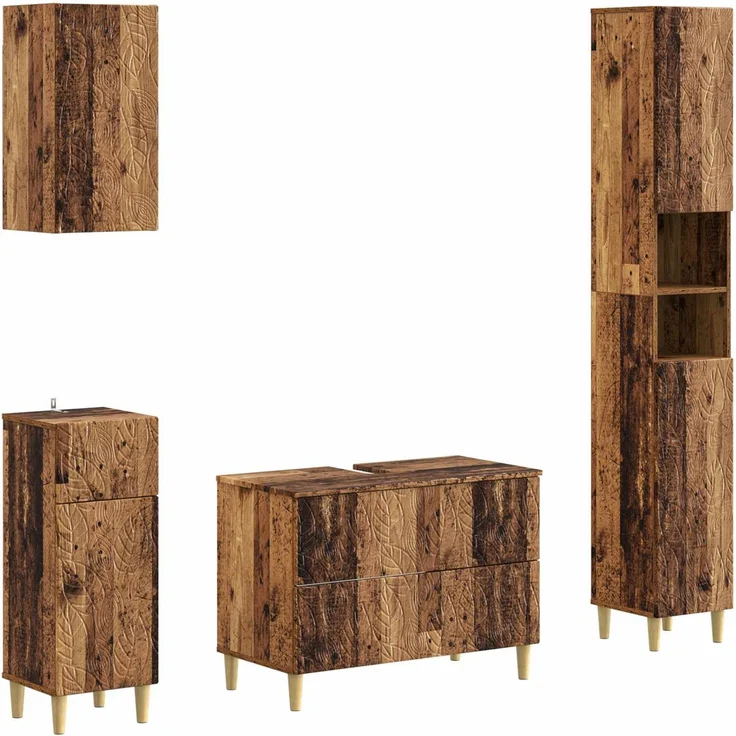vidaXL 4-teiliges Badezimmer-Schrank-Set DELFT Altholz Holzwerkstoff 3417952 – Bild 1