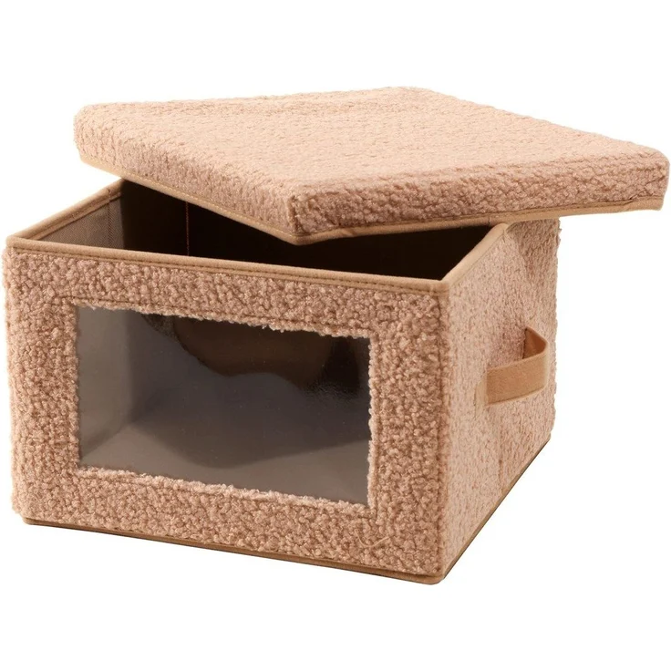 Calicosy Aufbewahrungsbox aus Bouclé-Stoff in Beige mit Fenster - L40 cm - Beige – Bild 5