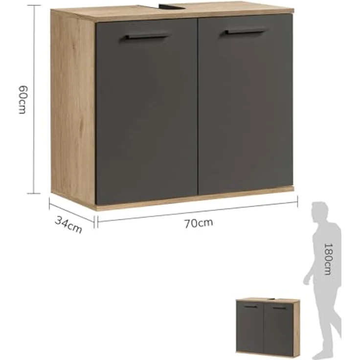 mokebo Waschbeckenunterschrank Der Waschbär (mit Einlegeboden) Waschtischunterschrank oder Badezimmerschrank in Eiche Schwarz – Bild 3