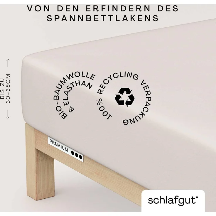 Schlafgut Spannbettlaken Premium, Gummizug: rundum, (1 Stück), Mako-Zwirn-Jersey, Sand Light, S 90x190cm - 100x220cm – Bild 2