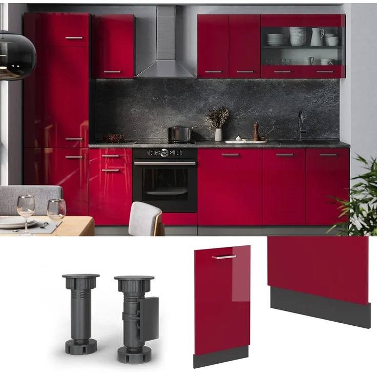 Frontblende R-Line Rot Hochglanz 45 cm ohne Arbeitsplatte Vicco – Bild 3