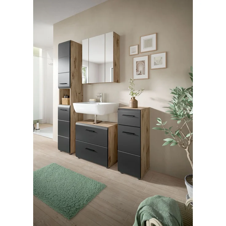 Badkombination (B/H/T: 150x185x30 cm) in schwarz matt und Nox Oak Nachbildung – Bild 5