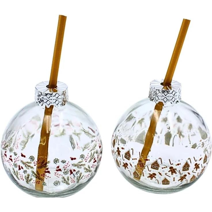 Dekohelden24 Becher Trinkglas Weihnachtskugel aus Glas mit Strohhalm als 2er Set – Bild 4