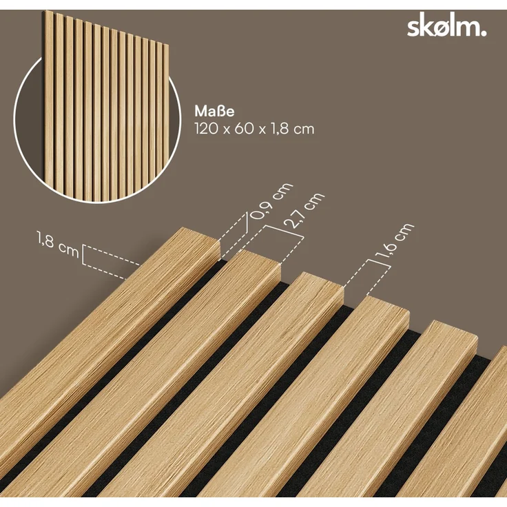 skølm 'Rune' 3D Akustikpaneele, Eiche, hochwertige Holzoptik Furnier und MDF, 120x60 cm, Wandpaneele mit Schallschutz, 2er Set – Bild 8