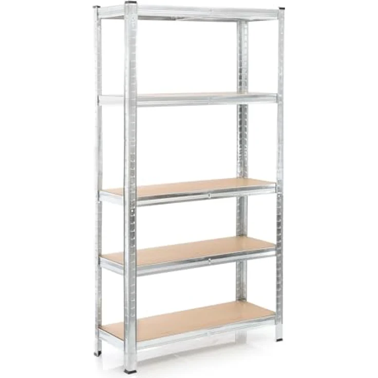 Wiltec Schwerlastregal 90 x 45 x 180 cm, Gesamtlast 875kg, Steckregal verzinkt aus Stahl, Lastenregal mit 5 Ablagen, Werkstattregal – Bild 2