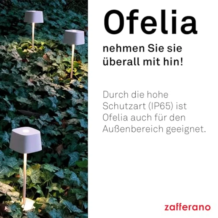 Zafferano, Ofelia Lampe, Kabellose, Wiederaufladbare Tischlampe mit Touch Control, Auch für den Außenbereich Geeignet, Dimmer, 2200-3000 K, Höhe 29 cm, Farbe Dunkelgrau – Bild 3