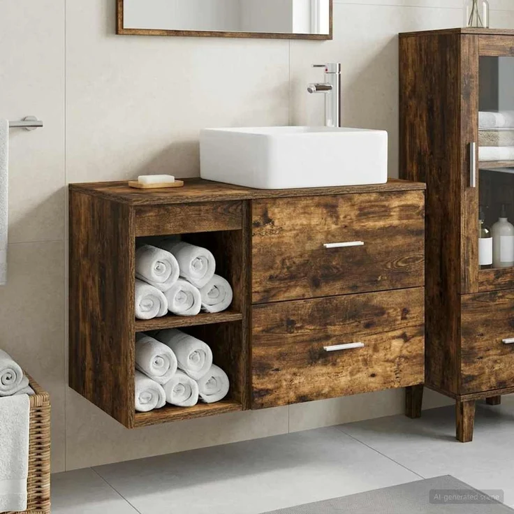 vidaXL Badezimmerschrank-Set 2 stk. Geräucherte Eiche 83 x 35 x 80 cm 3403900 – Bild 1