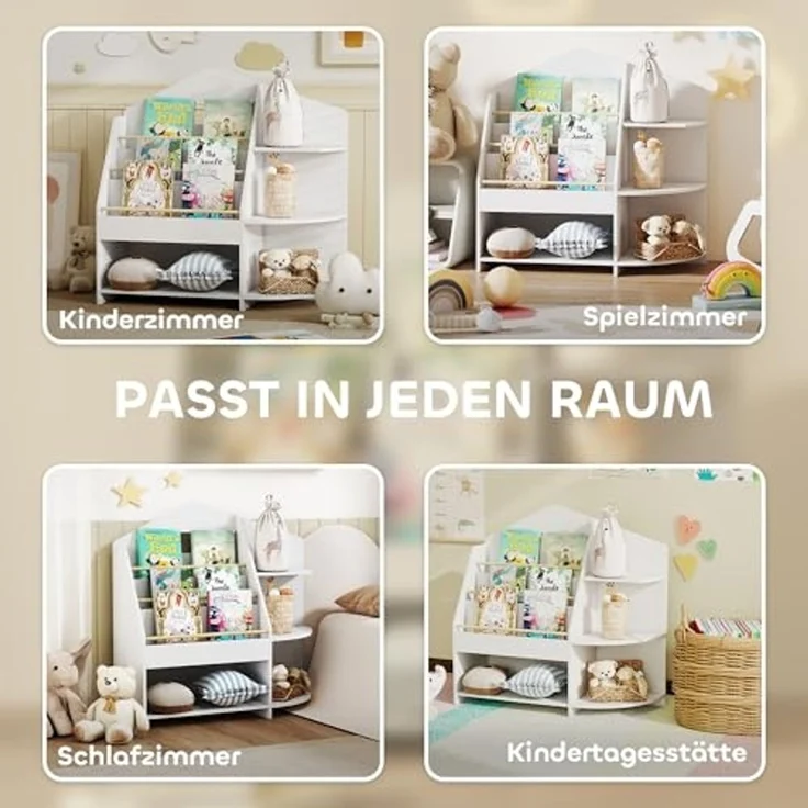 AIYAPLAY Kinderregal mit 7 Regalen, Bücherregal aus Holz 1-tlg, für Kinderzimmer, Spielzimmer, Weiß – Bild 7