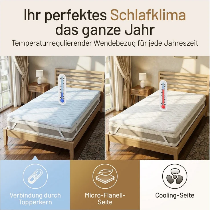 Herlag Topper Matratzentopper Visco 2 in 1 kühlend, 7 cm hoch, wendbare Sommer- und Winterseite, Memory Foam, 3 Größen
