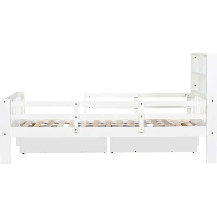 Kinderbett mit Lattenrost, Schubladen, Rausfallschutz, Regal und Tafel, 90x200 cm, Einzelbett, Holzbett, Jugendbett, Kiefer – Bild 9