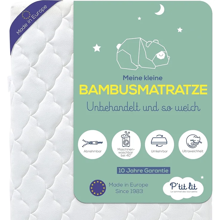 P'tit Lit - Babymatratze aus Bambus - 70x140 cm - Weiche und saugfähige Viskose - Ohne chemische Behandlung - Abnehmbar - OekoTex®