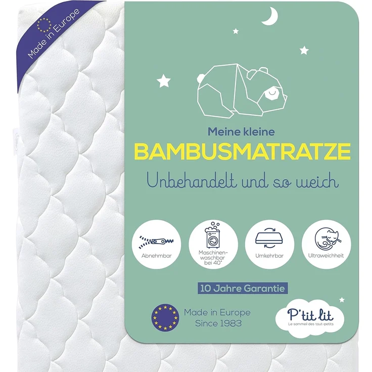 P'tit Lit - Babymatratze aus Bambus - 70x140 cm - Weiche und saugfähige Viskose - Ohne chemische Behandlung - Abnehmbar - OekoTex® – Bild 1